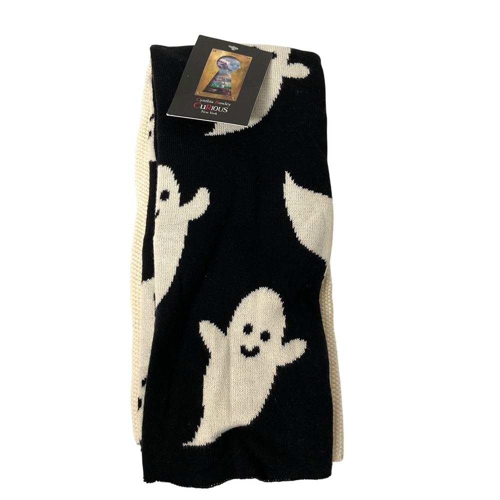 Cynthia Rowley Curious Ghost Kitchen Towels Set of 3 Black White Halloween Knit